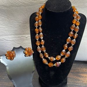 Vintage Hong Kong double strand necklace and earrings